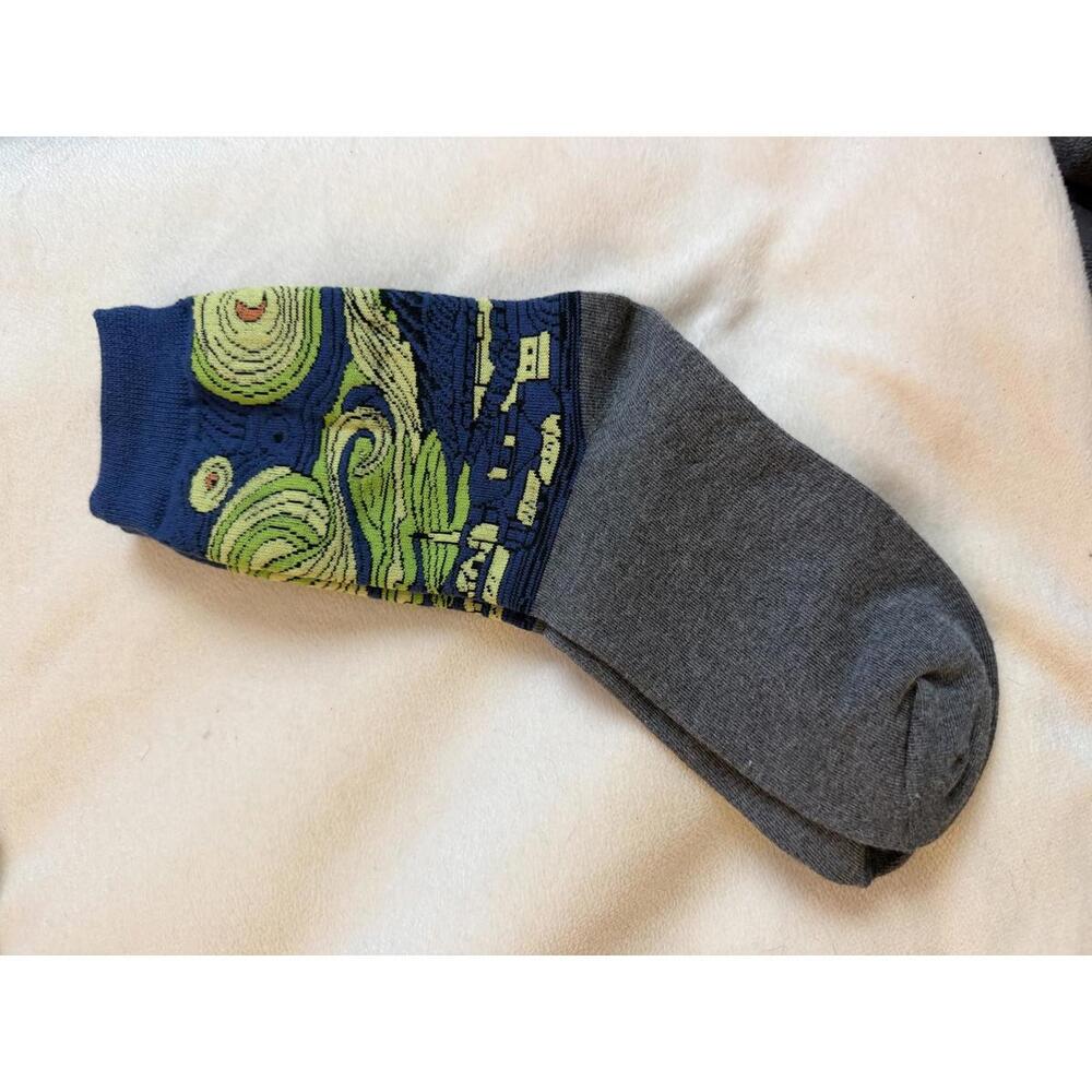 KONY Van Gogh Starry Night Art Crew‎ Socks Grey Blue Mens Womens Novelty Socks